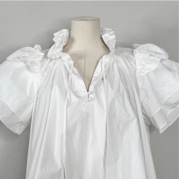 Hunter Belle Millie Med White Puff Sleeves Blouse Top Ruffles Feminine Cottage - Picture 10 of 11